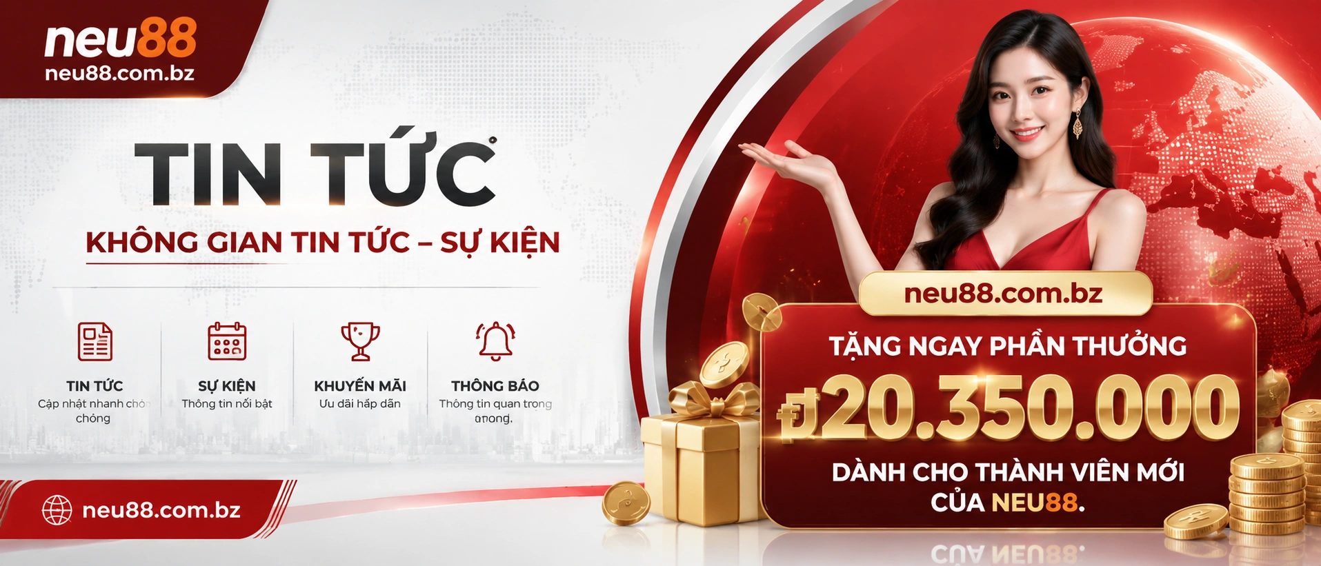 Màn hình tin nổi bật với các mục khuyến mãi và thông báo được sắp theo thẻ